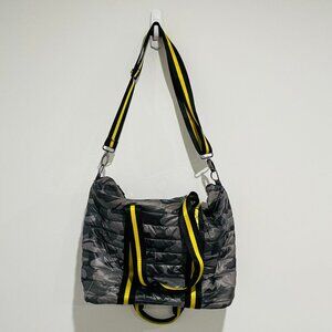 Think Royln Grey Cameo Shoulder Bag with Yellow Straps